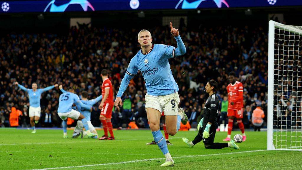 Erling Haaland, celebrando su gol con el Manchester City al Bayern Múnich en los cuartos de la Champions League 2022/2023