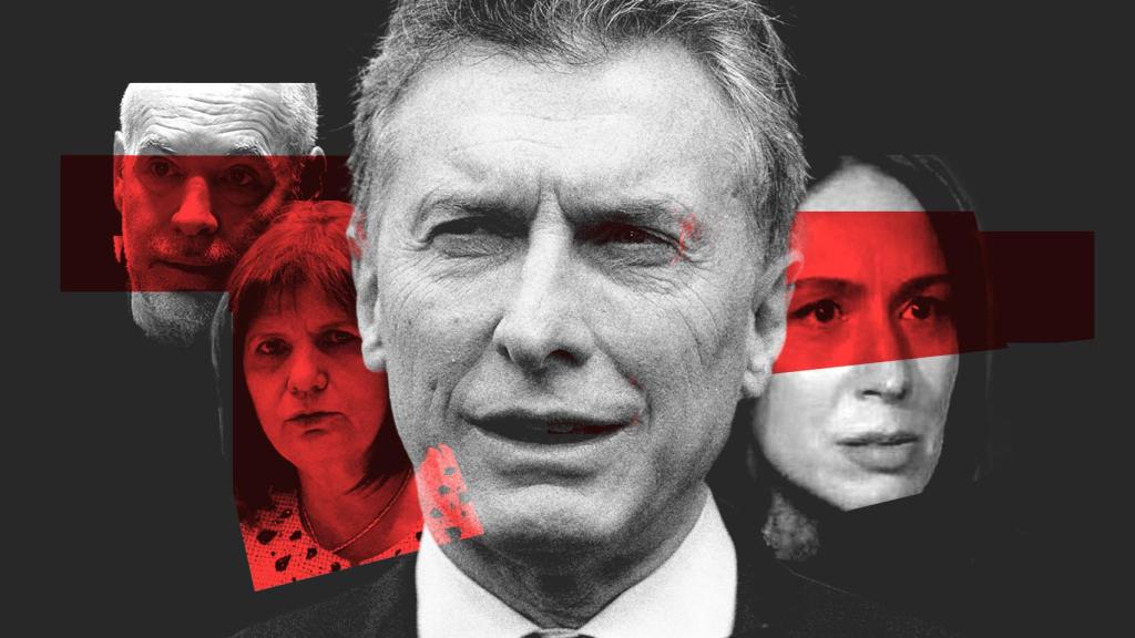 Mauricio Macri (al frente) y  los perfiles de Rodríguez Larreta, Patricia Bullrich y María Eugenia Vidal.