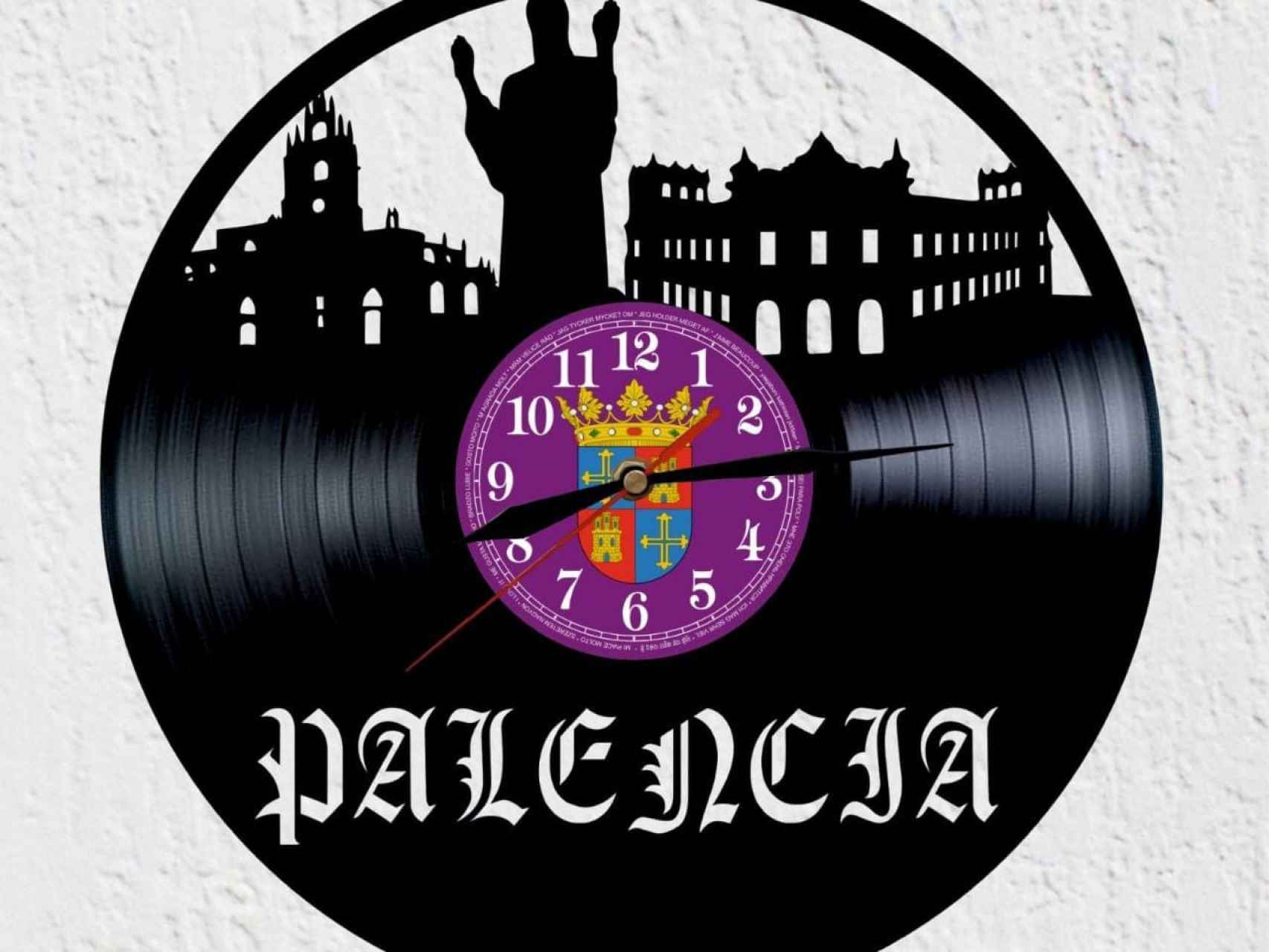 Reloj en vinilo con el escudo de Palencia