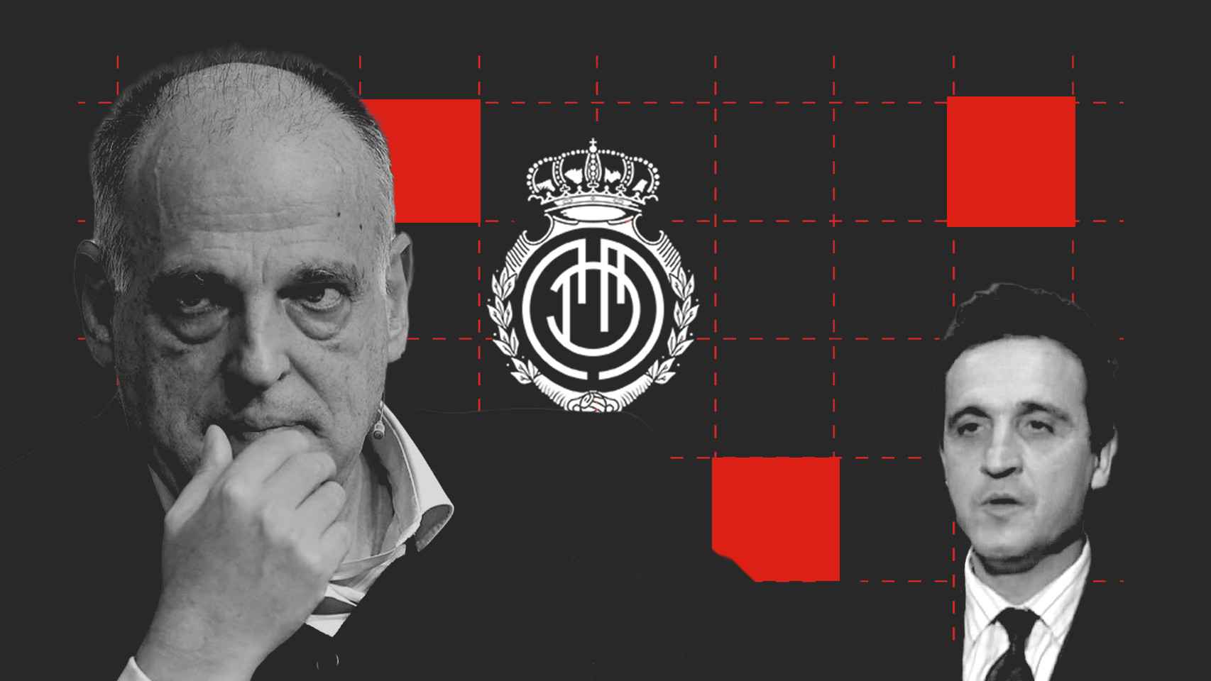 Javier Tebas, José María Enríquez Negreira y el RCD Mallorca en un fotomontaje