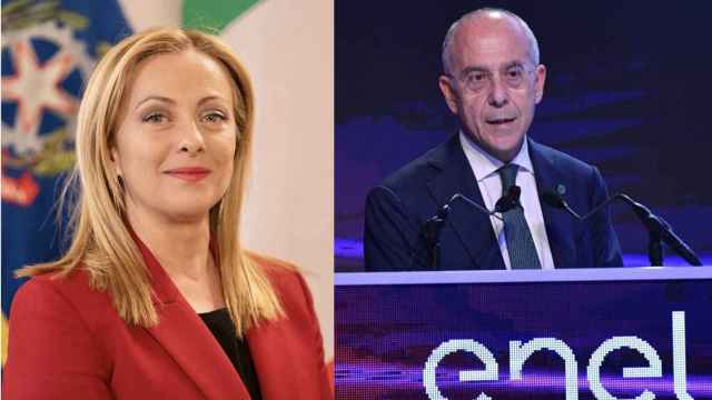 Giorgia Meloni, presidenta de Italia, y Francesco Starace, ex CEO de Enel.