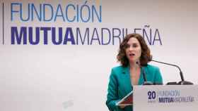La presidenta de la C. de Madrid, Isabel Díaz Ayuso, en un acto de la Mutua Madrileña.