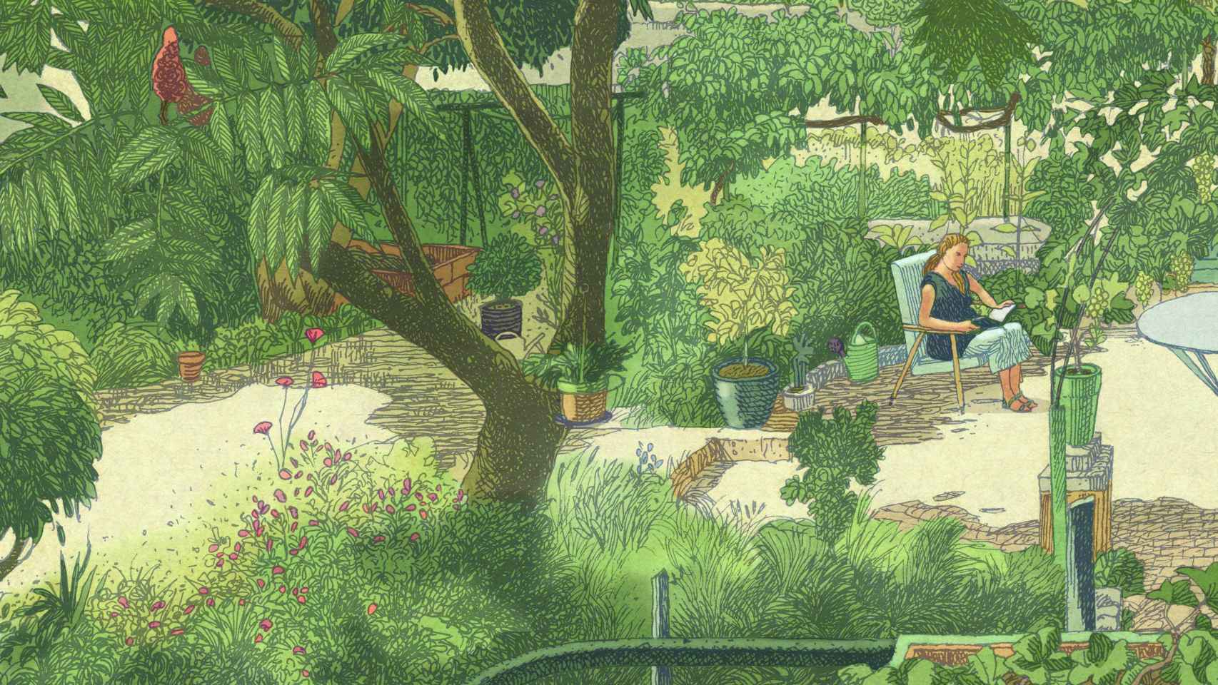 Detalle de la ilustración del libro 'Viajes por mi jardín' (Errata Naturae, 2023), de Nicolas Jolivet