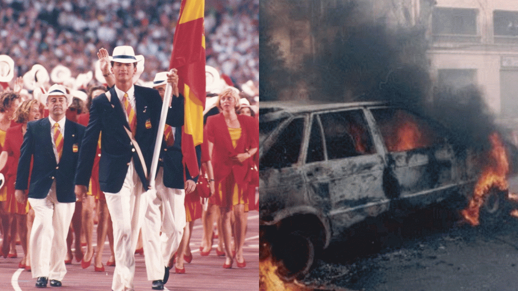 El príncipe Felipe en la ceremonia inaugural de los JJOO de Barcelona y un fotograma del documental 'El año del descubrimiento'