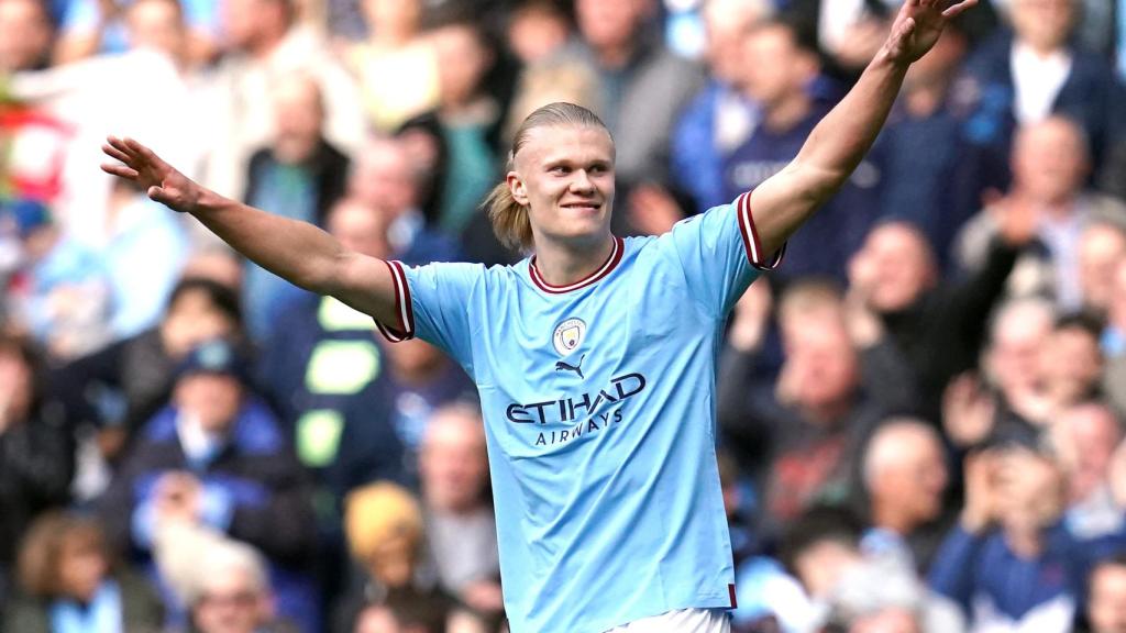 Erling Haaland, en un partido del Manchester City de la temporada 2022/2023