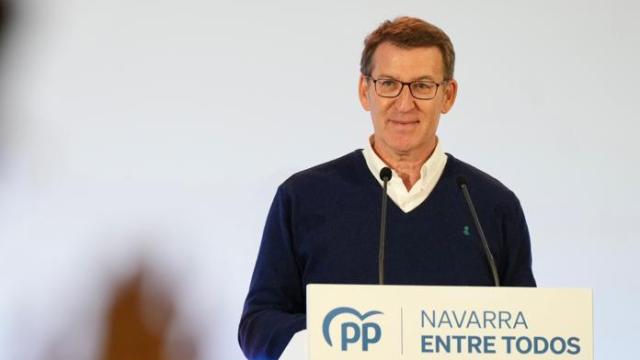 Alberto Núñez Feijóo, este domingo en un acto del PP en la localidad navarra de Cintruénigo.