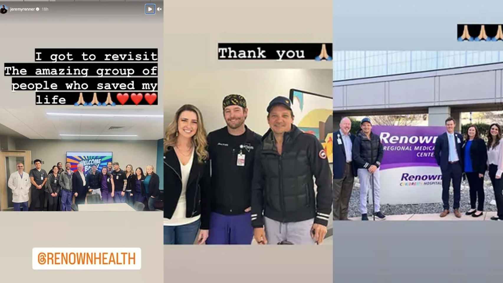 Historias de Instagram de Jeremy Renner sobre su visita al hospital.