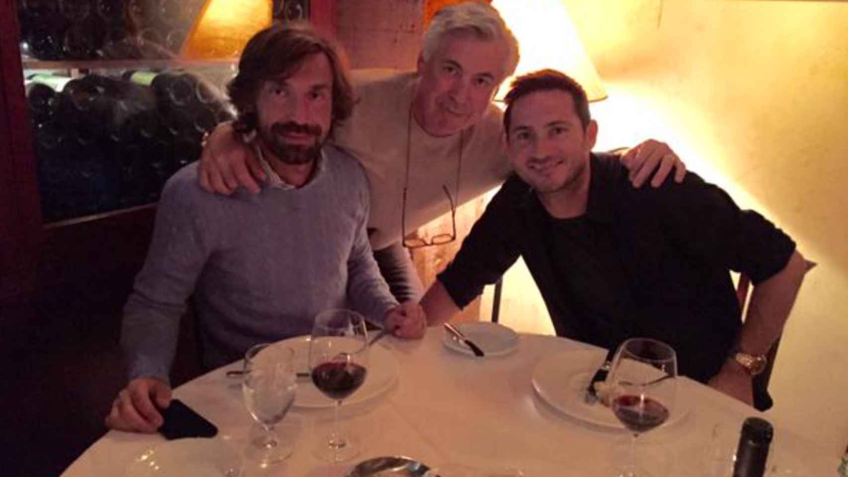 Pirlo, Ancelotti y Lampard, cenando juntos en Nueva York en 2015