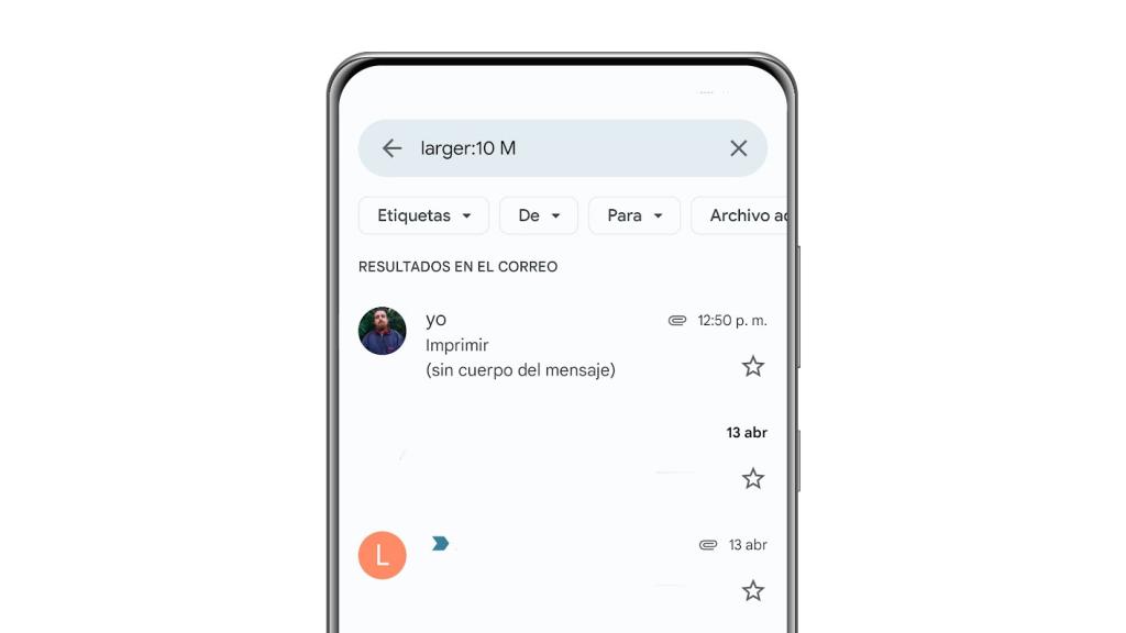 Filtro de tamaño en Gmail