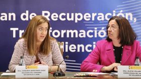 La delegada del Gobierno en Castilla y León, Virginia Barcones, y la subdelegada en Valladolid, Alicia Villar, durante la presentación del dispositivo, este martes.