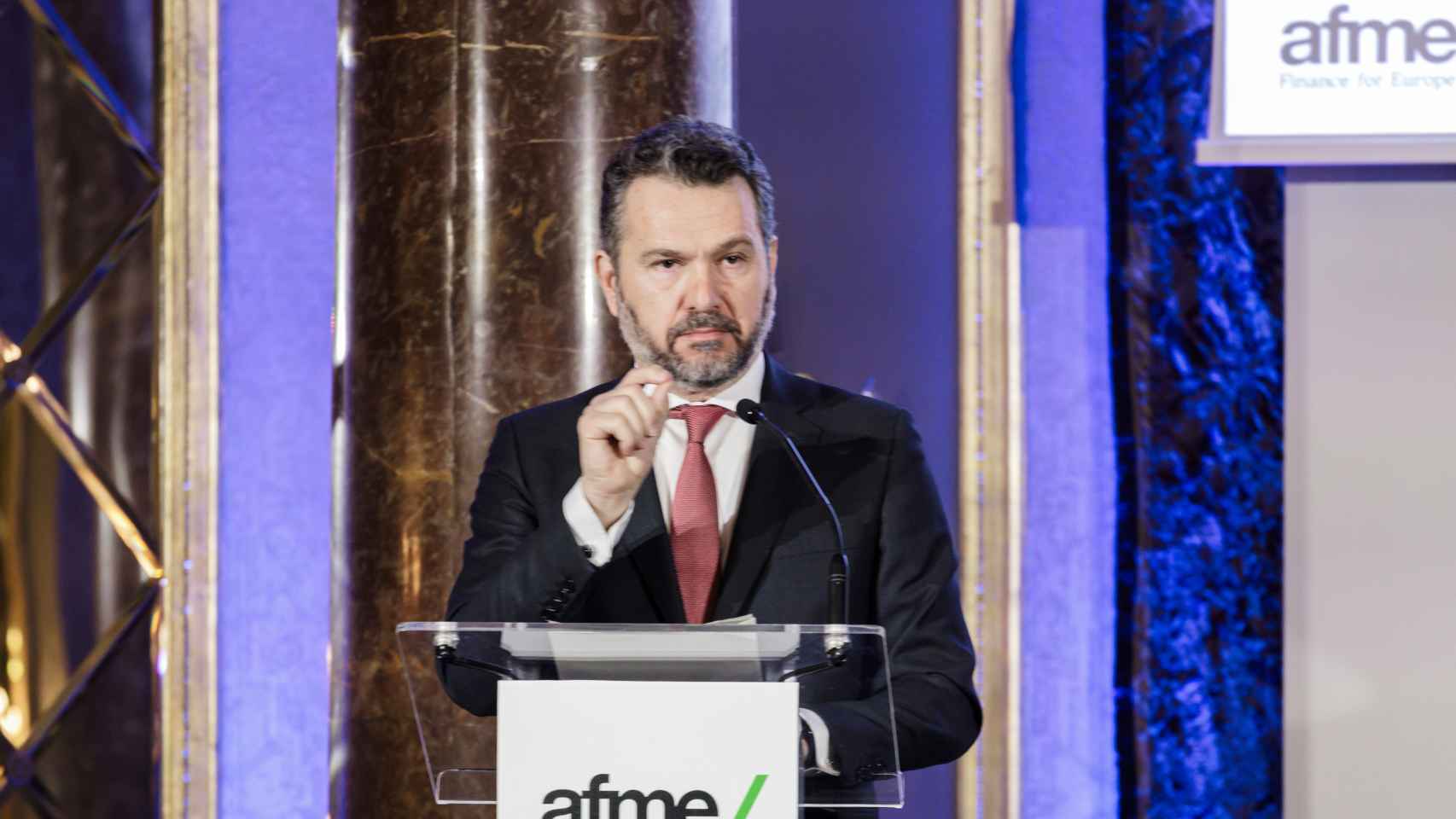 El presidente de la CNMV, Rodrigo Buenaventura, interviene durante una conferencia anual de mercados financieros españoles organizada por AFME.