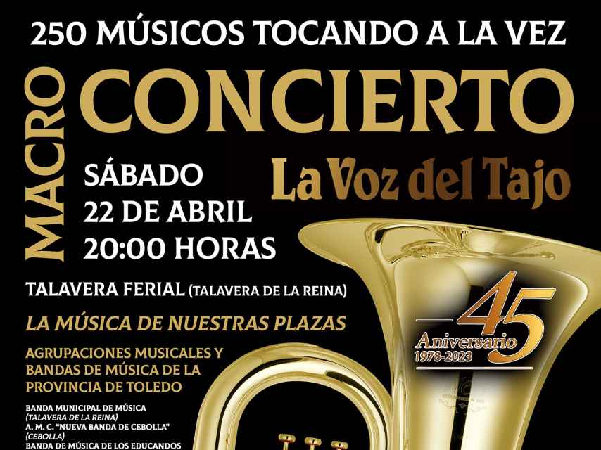 Cartel del macroconcierto de bandas de música en Talavera de la Reina.