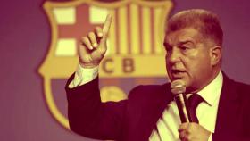 El presidente del F.C. Barcelona, Joan Laporta, durante su rueda de prensa