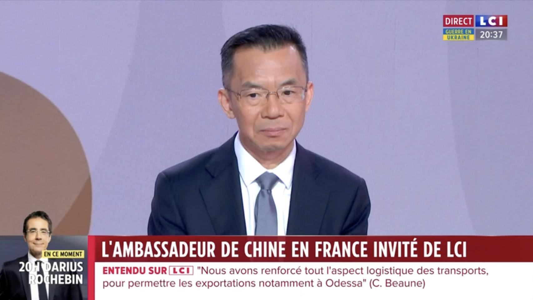 El embajador de China en Francia, Lu Shaye, durante su entrevista en la televisión francesa