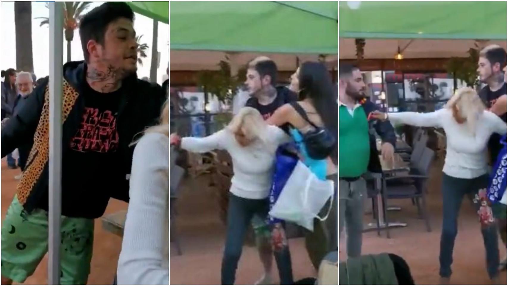 Imágenes del altercado entre el rapero Cecilio G, su pareja y los miembros de Vox de Lloret de Mar.