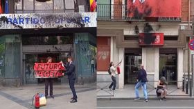 Los ataques de Futuro Vegetal contra las sedes del PP y del PSOE, este lunes.