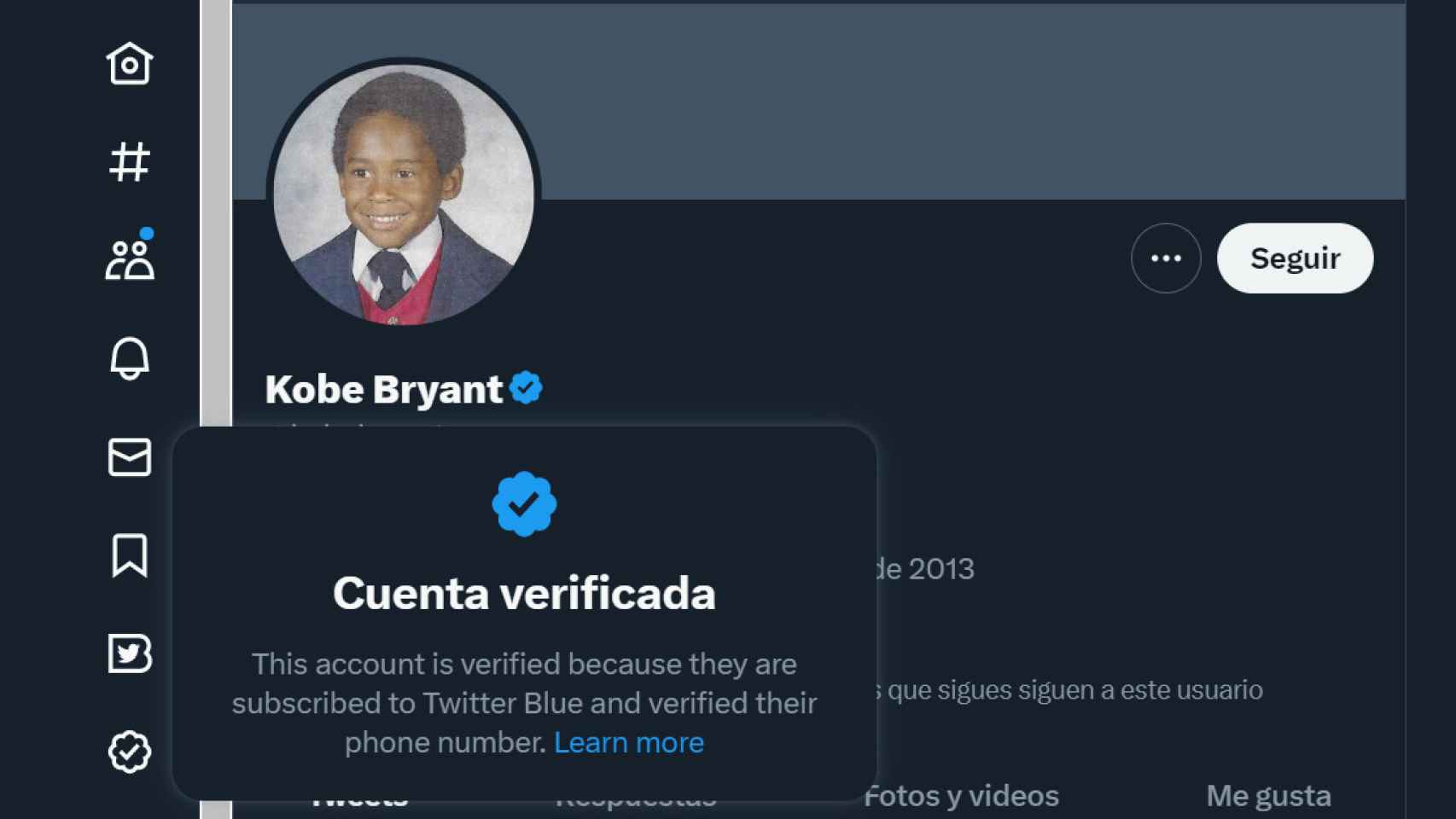 Cuenta de Kobe Bryant verificada en Twitter