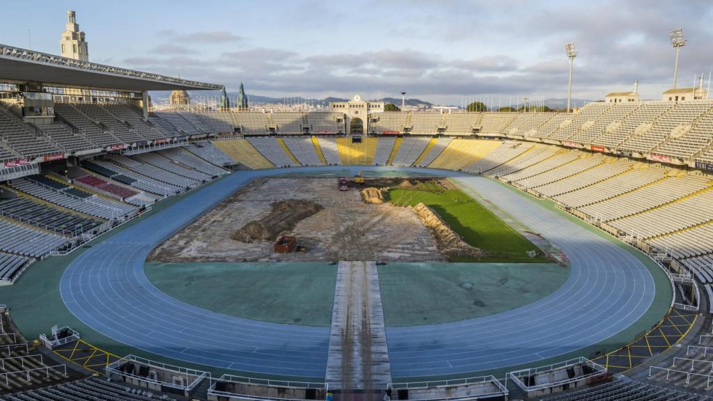 El Estadio Olímpico Lluís Companys, en obras.