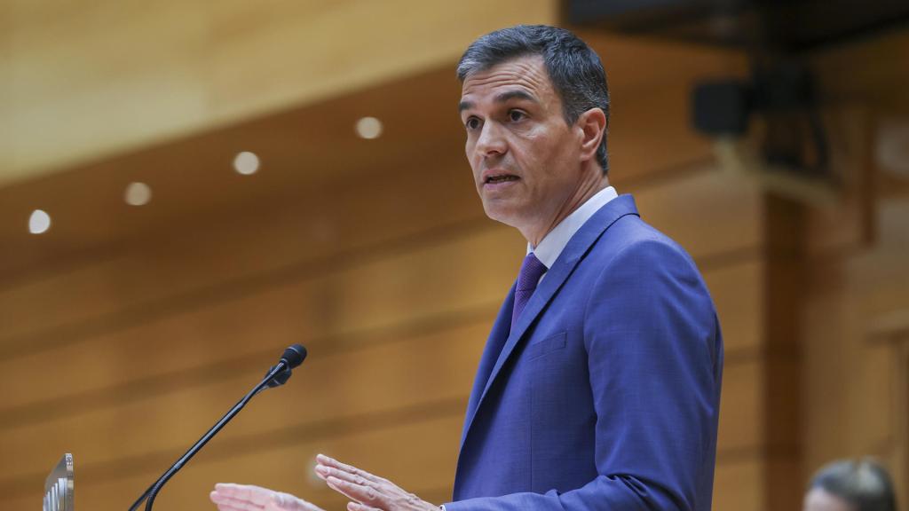 El presidente del Gobierno, Pedro Sánchez, este martes en el Senado en su cara a cara contra Alberto Núñez Feijóo.