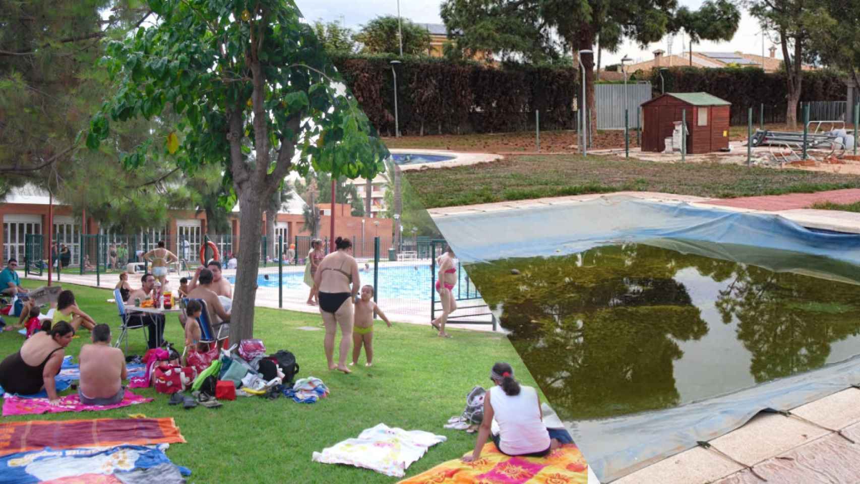 La piscina municipal, antes y después.