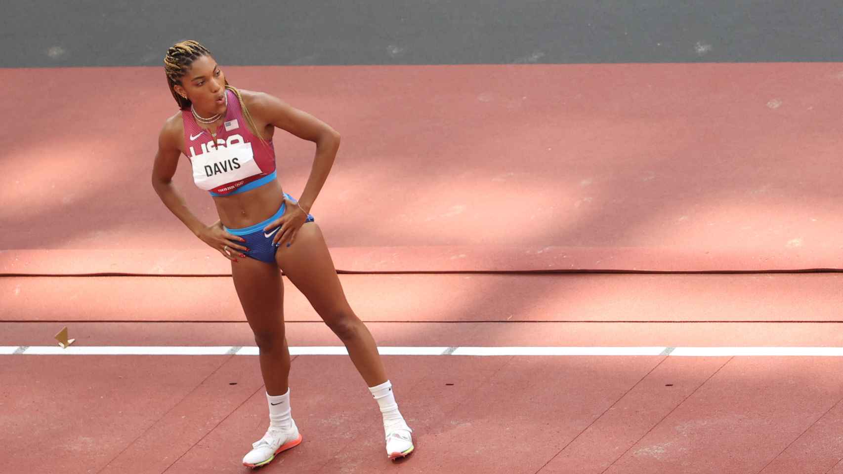 Tara Davis, durante su participación en los Juegos Olímpicos de Tokio 2020.