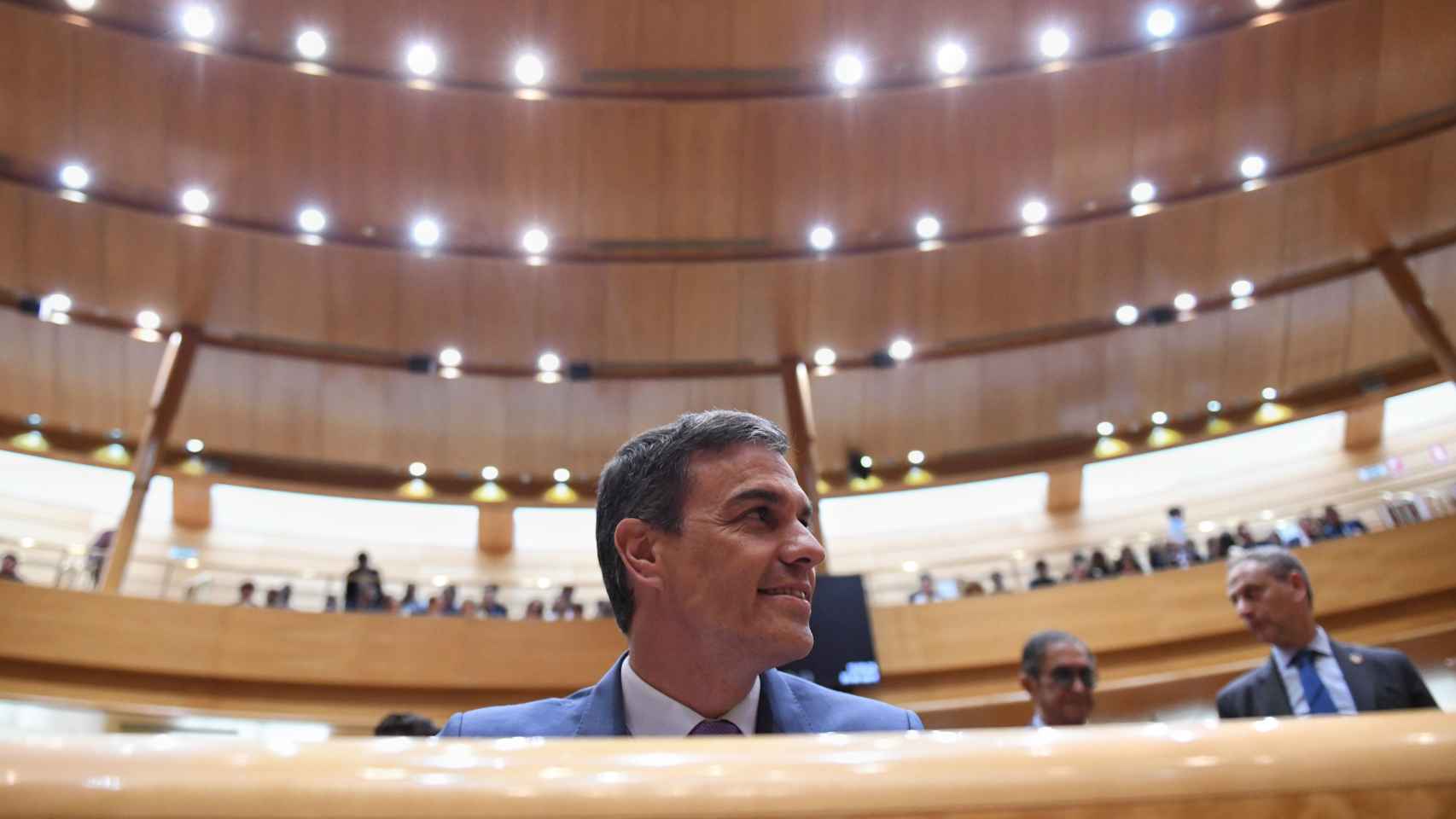 El presidente Pedro Sánchez en su cara a cara contra Alberto Núñez Feijóo en el Senado.