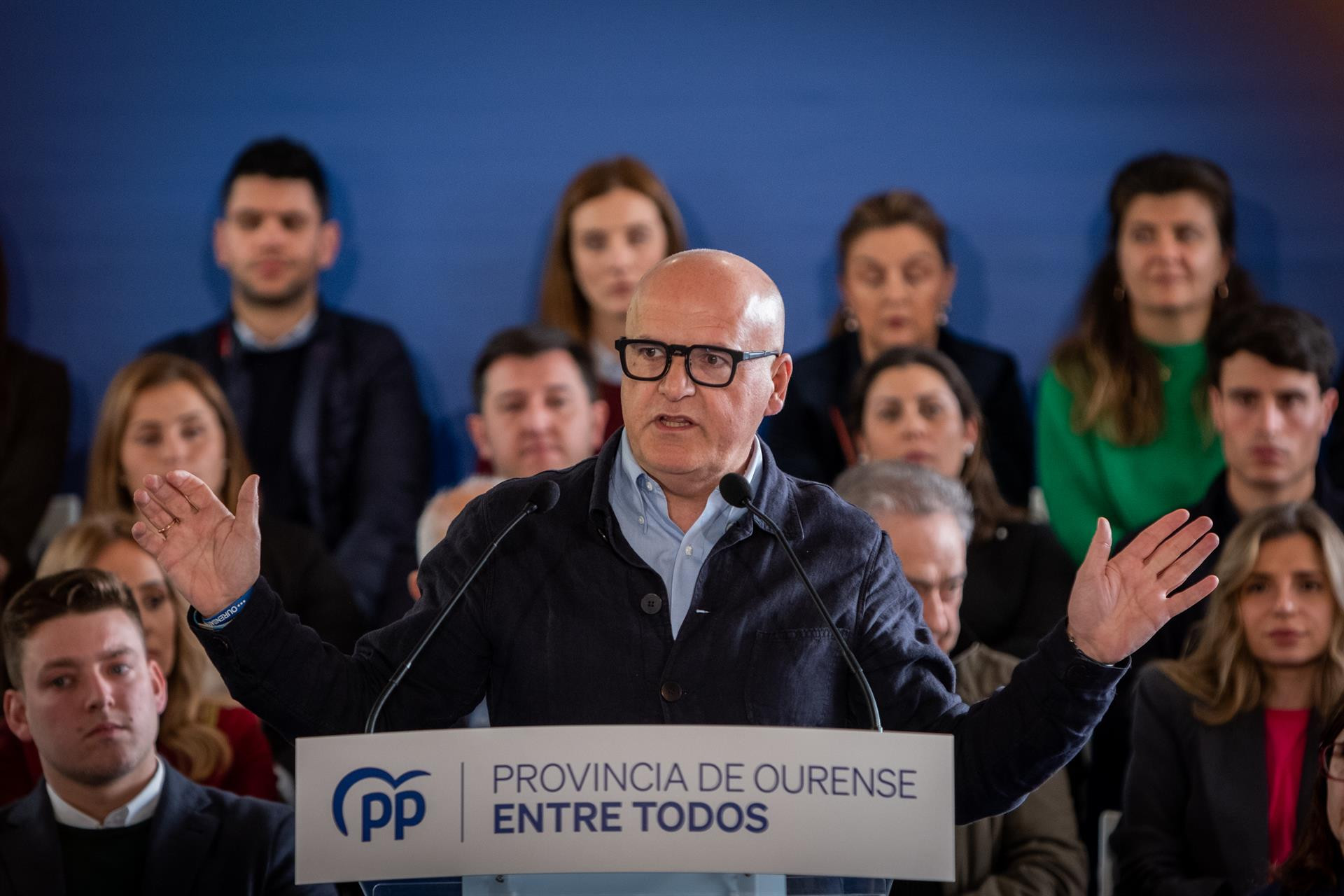 El presidente de PP de la provincia de Ourense, Manuel Baltar, interviene durante un acto del Partido Popular de Galicia.