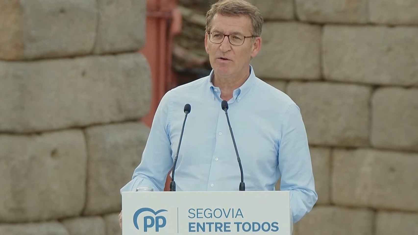 El presidente del PP, Alberto Núñez Feijóo, durante su intervención en Segovia, este viernes.