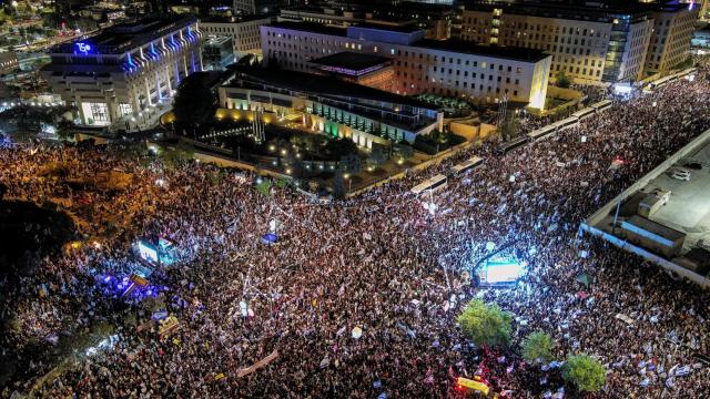 Imágenes de las manifestaciones en Israel a favor de la reforma.