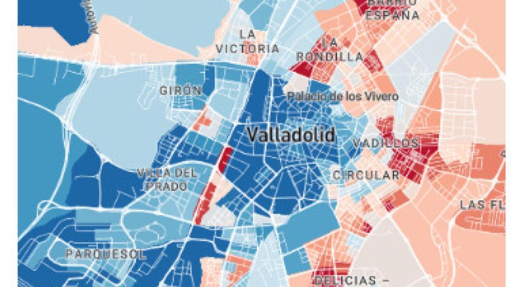 Mapa de Valladolid según renta por hogar.