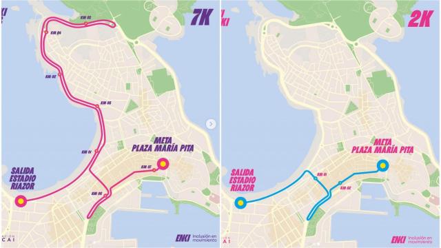 Los dos recorridos de la carrera Runki del 14 de mayo en A Coruña