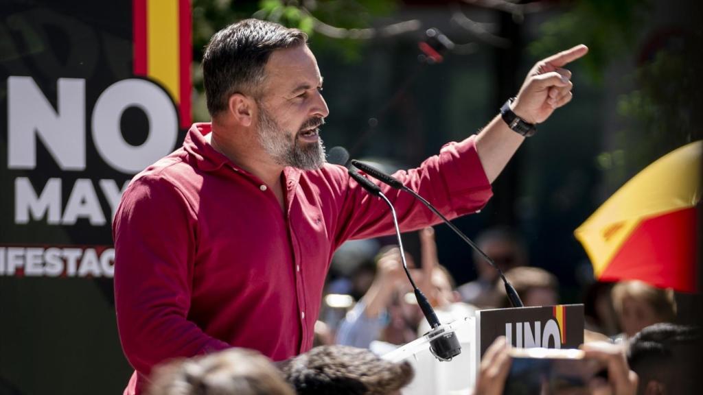 El presidente de Vox, Santiago Abascal, en un acto organizado en Madrid por el sindicato Solidaridad.