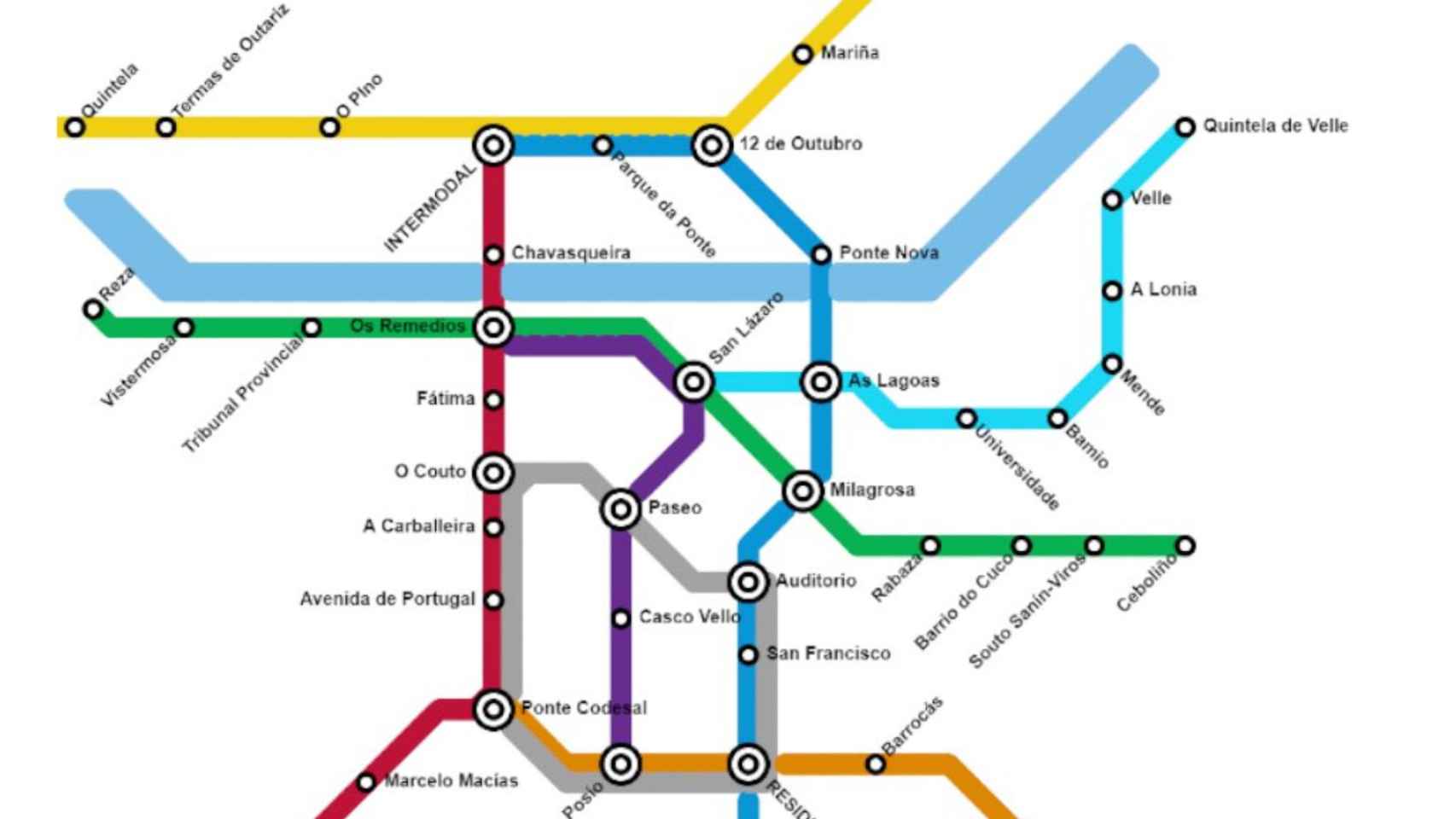 Mapa de un hipotético metro en Ourense.