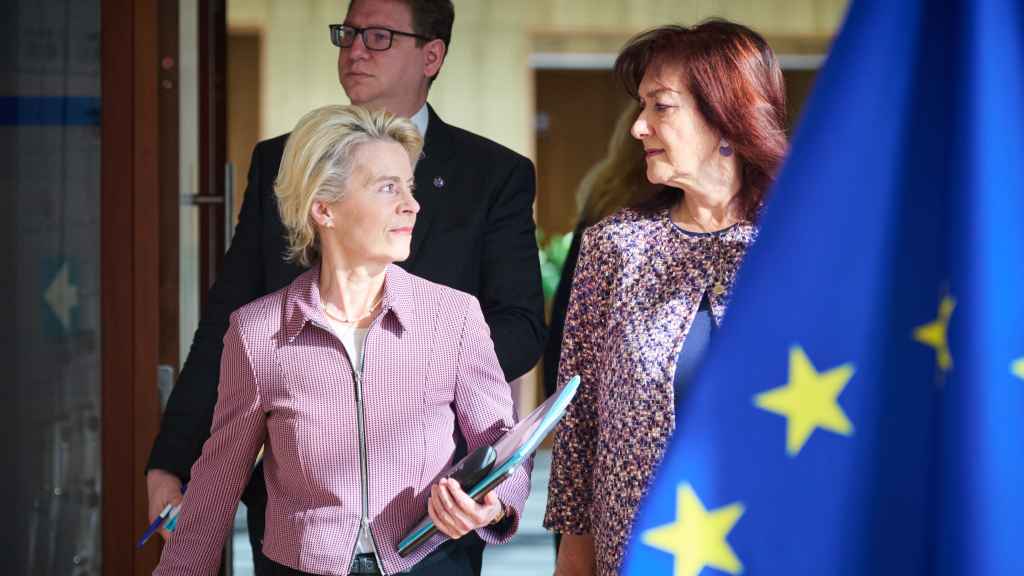 La presidenta de la Comisión, Ursula von der Leyen, tras una reunión en Bruselas.