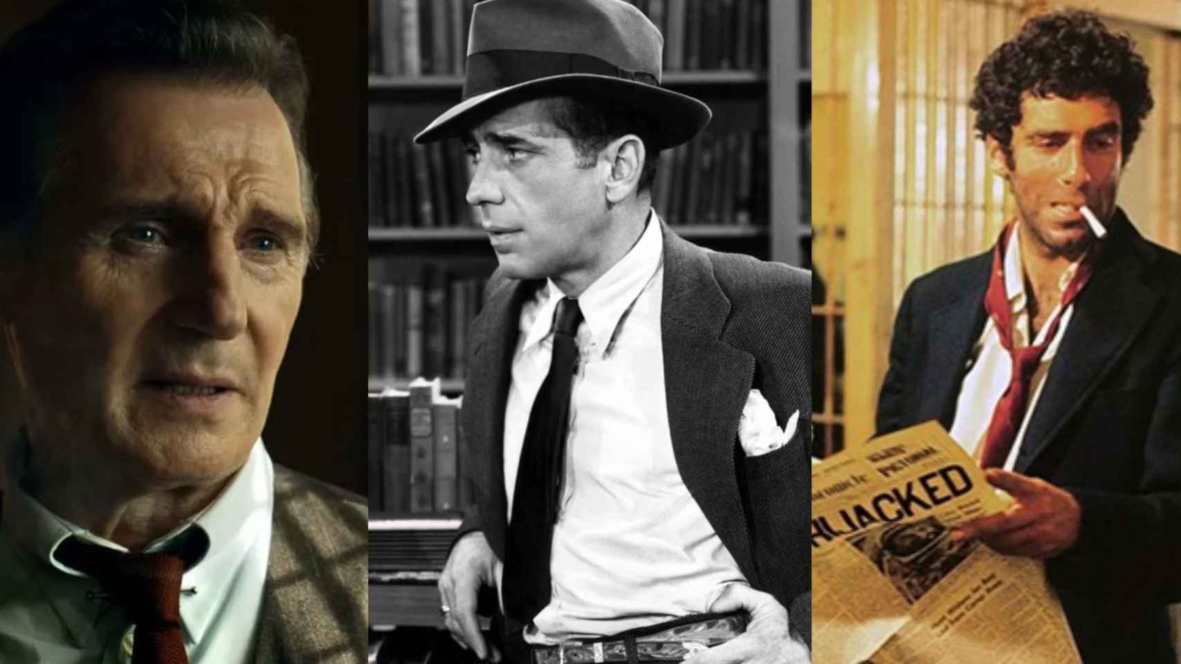 Algunas de las muchas caras de Marlowe. De izq. a dcha. Liam Neeson, Humphrey Bogart y Elliot Gould