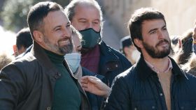 El presidente de Vox, Santiago Abascal, y Juan García-Gallardo, participan en un acto electoral en Soria en 2022