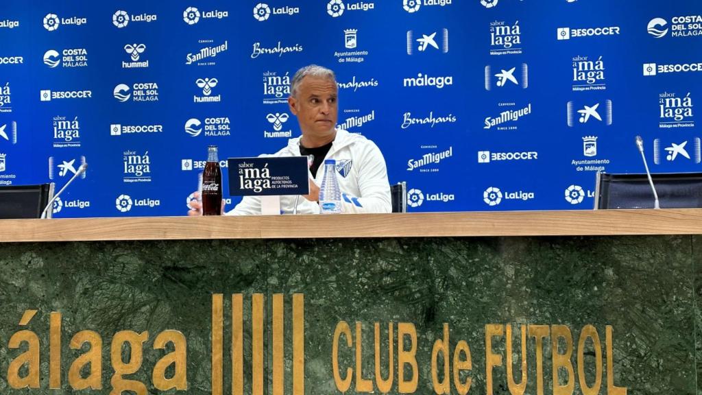 Sergio Pellicer en la sala de prensa de La Rosaleda