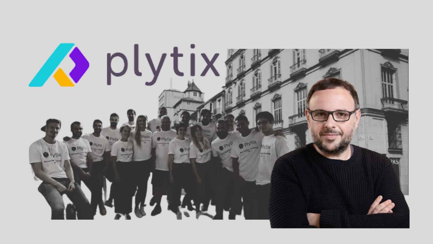 Ilustración de Plytix, con Alex López en primer plano.