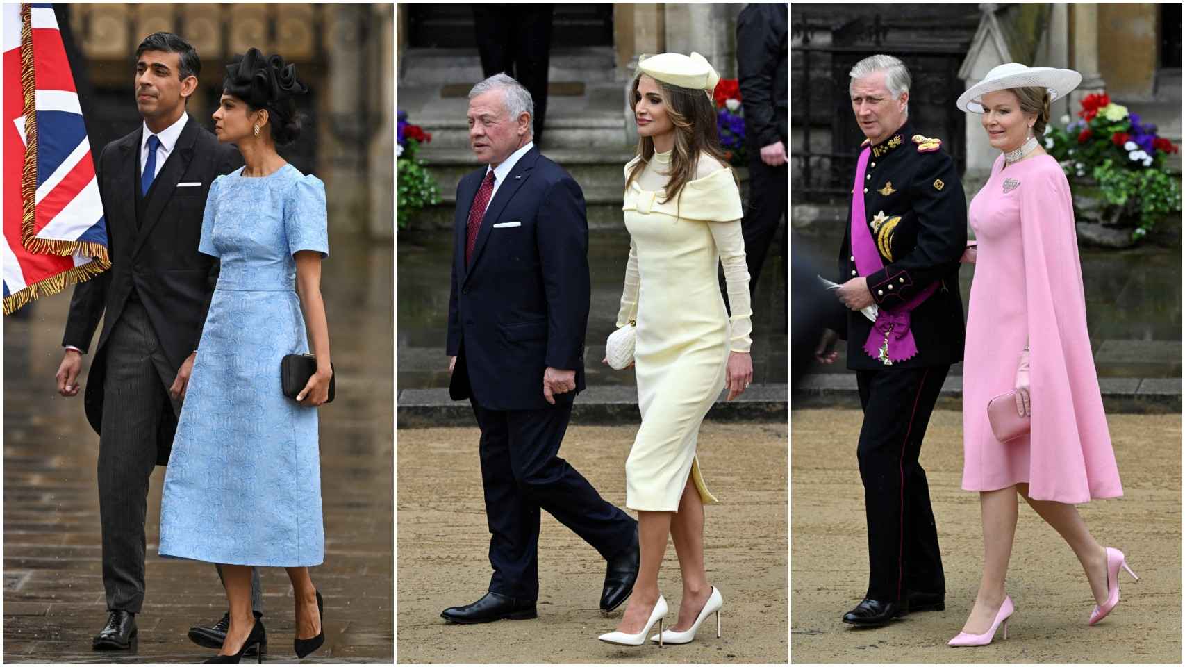 Los dos reinas y la esposa del primer ministro a su llegada a Westminster.