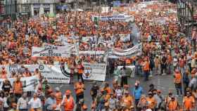 Vista de la manifestación de este sábado en Valencia en la que reclaman ayudas para el sector de la caza.