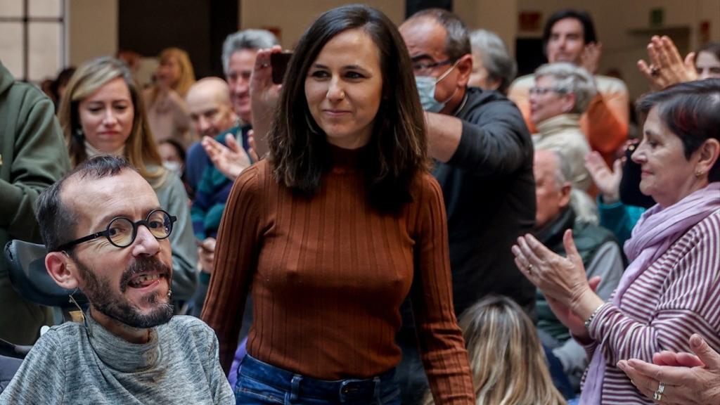 Pablo Iglesias, Pablo Echenique e Ione Belarra, el pasado 5 de marzo en la presentación del libro ‘Memorias de un piloto de combate’.