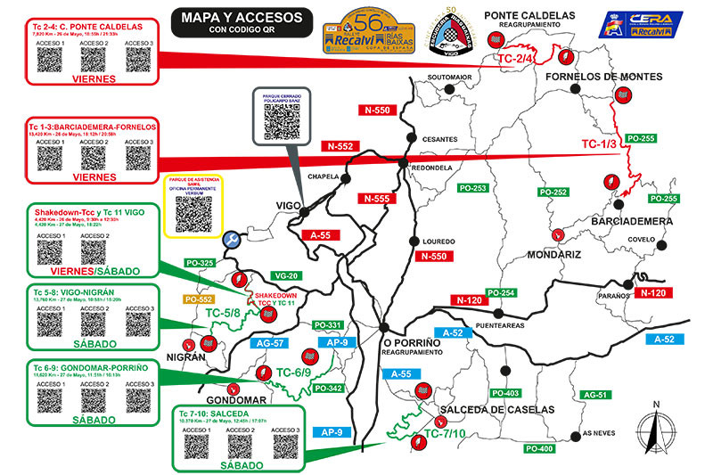 Mapa de tramos. Imagen: Rallye Recalvi Rías Baixas