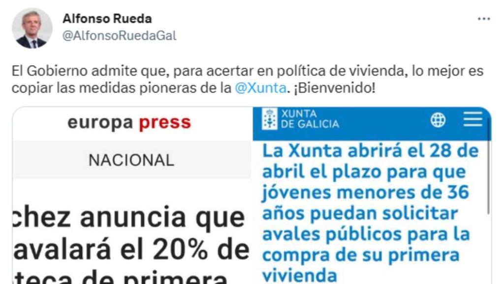 Imagen del mensaje publicado por Alfonso Rueda en redes sociales