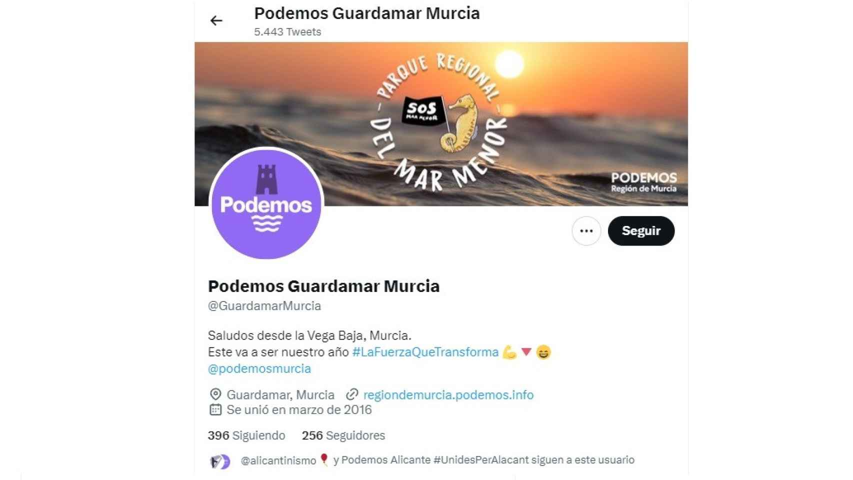 Captura del perfil de Twitter que incita a la independencia de la Comunidad Valenciana.