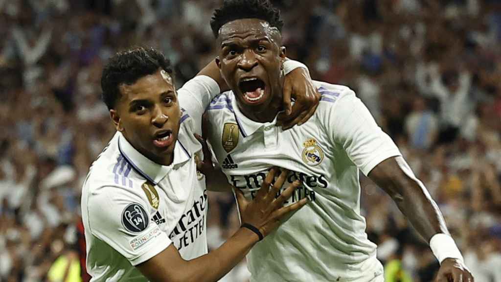 Celebración de Vinicius y Rodrygo para el 1-0 del Real Madrid