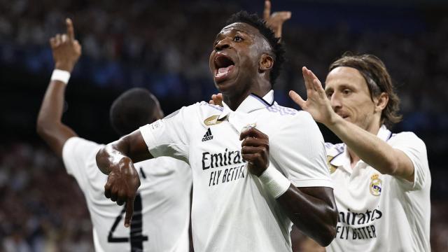 Vinicius celebra el gol ante el Manchester City.