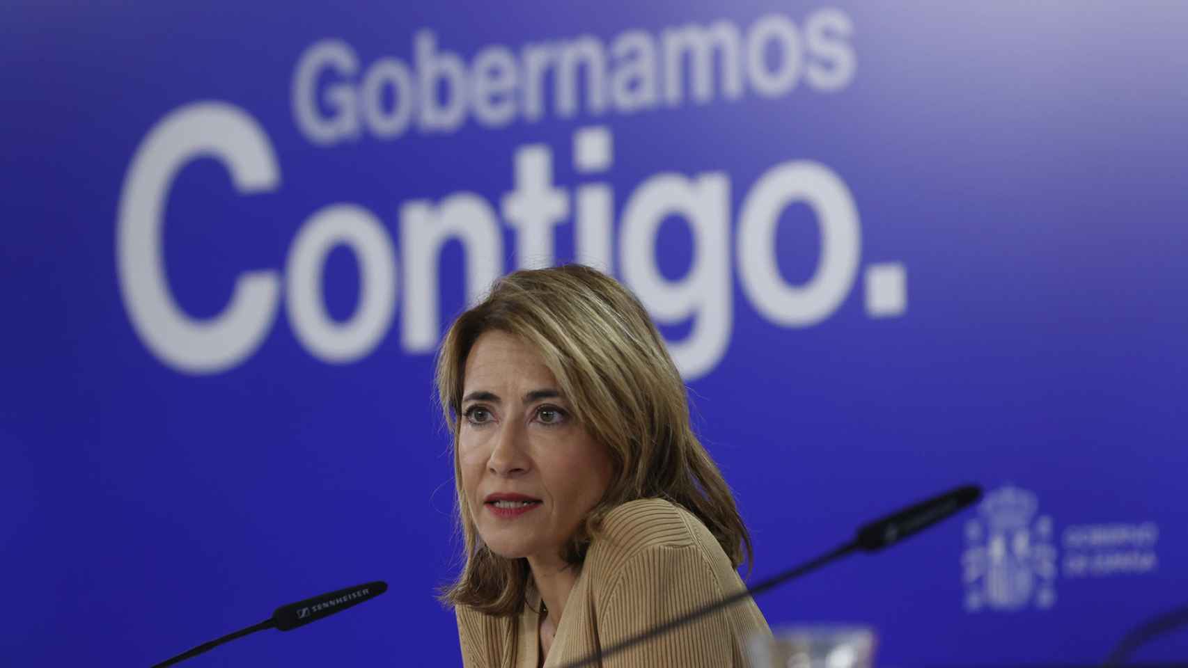 Raquel Sánchez, ministra de Transportes, Movilidad y Agenda Urbana, durante la rueda de prensa posterior al Consejo de Ministros.