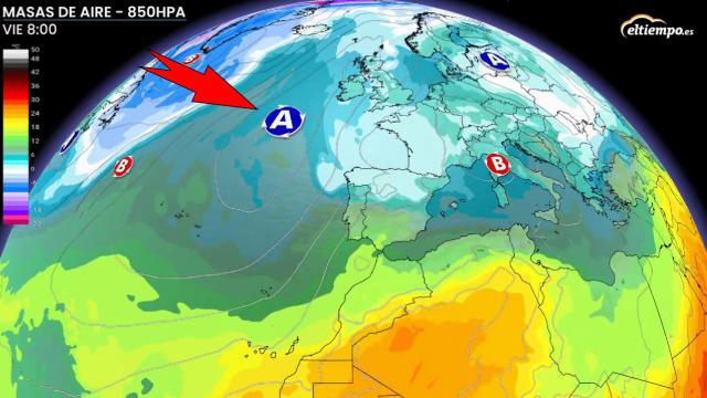 La entrada de aire frío que desplomará las temperaturas. ElTiempo.es.