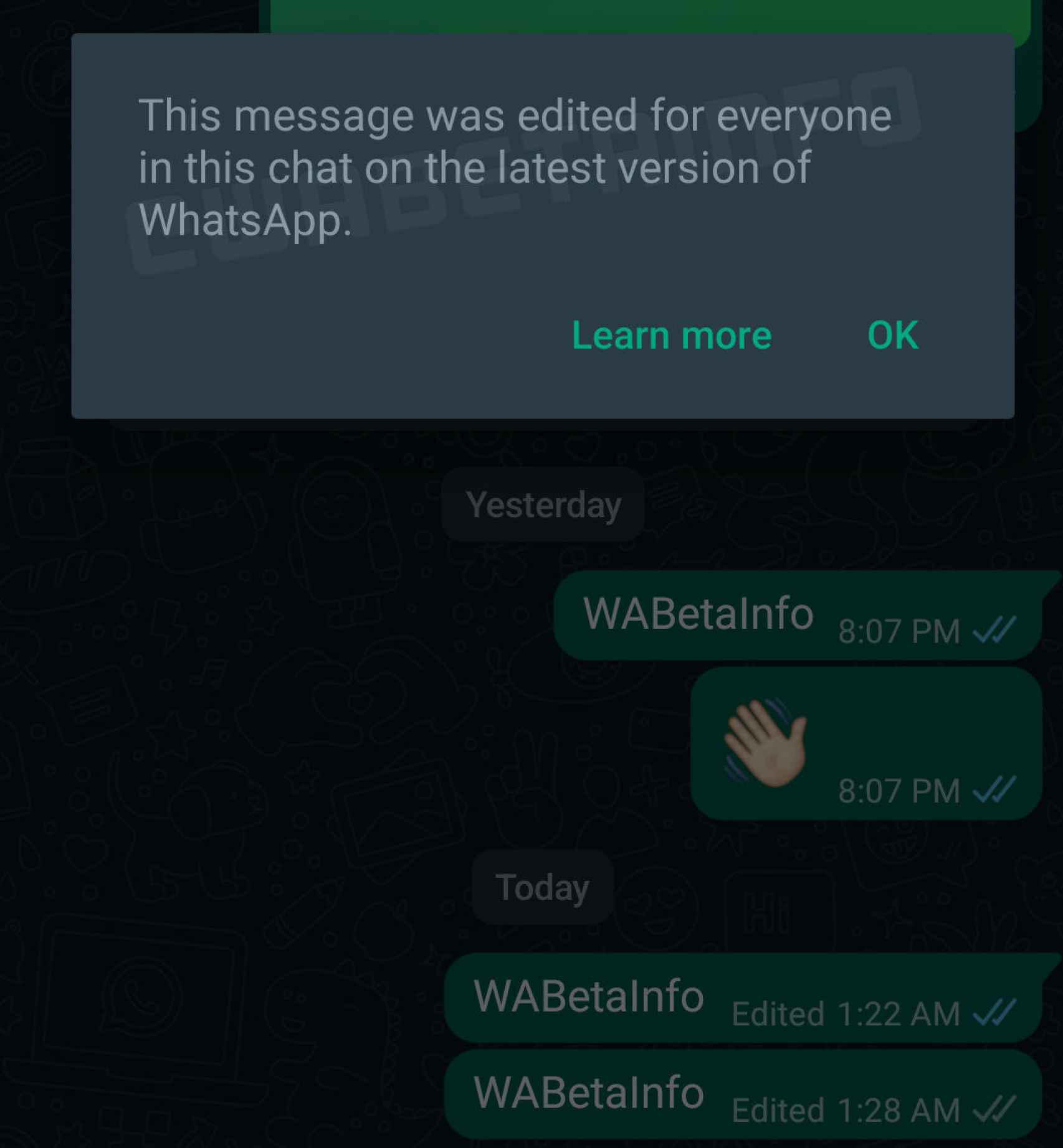 Alerta de WhatsApp sobre mensajes editados en la app