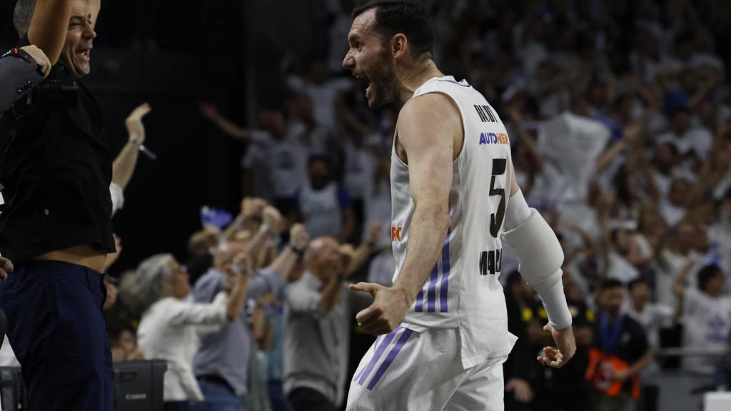 Rudy Fernández celebra en el partido contra el Partizán.